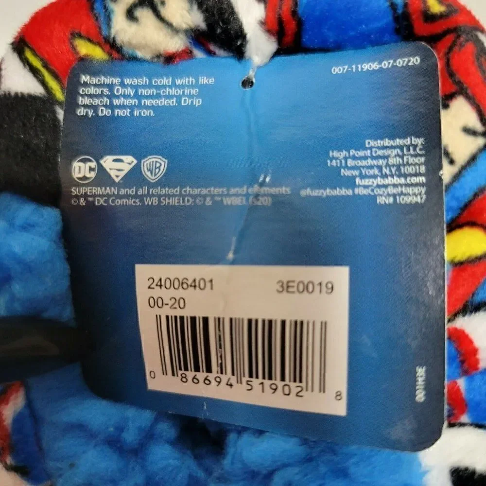 Superman Slipper‎ Socks Child S/M Shoe Sz 8-13 Hero Superhero Fuzzy Babba NEW